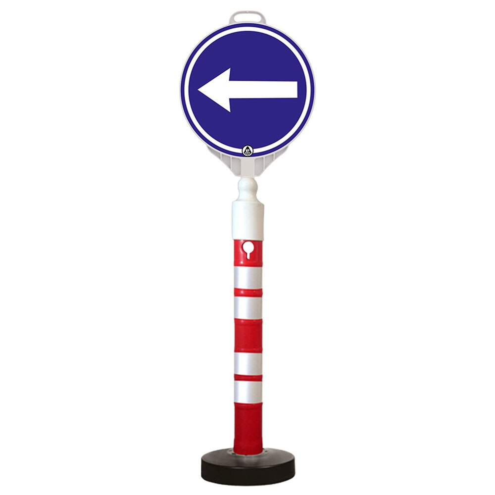 Kit indicator rutier mobil, Sigtra, stalp cu baza grea, indicator obligatoriu stanga fata-verso