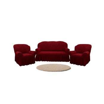 Set Huse Multielastice Jacquard, Pentru Canapea 3 Locuri si 2 Fotolii, Cu Volan, Model 1, Bordo Set Huse Multielastice Jacquard, Pentru Canapea 3 Locuri si 2 Fotolii, Cu Volan, Model 1, Bordo