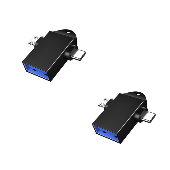 2 db YWD-FMM, OTG, USB C – micro USB/USB 3.0 adapter készlet, fekete