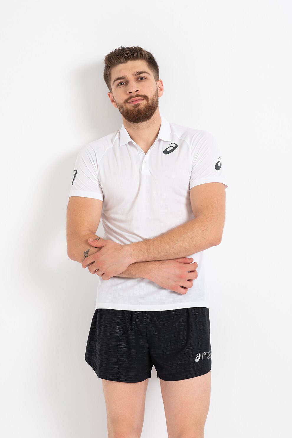 Asics, Tricou polo cu imprimeu logo pentru tenis, Alb, S
