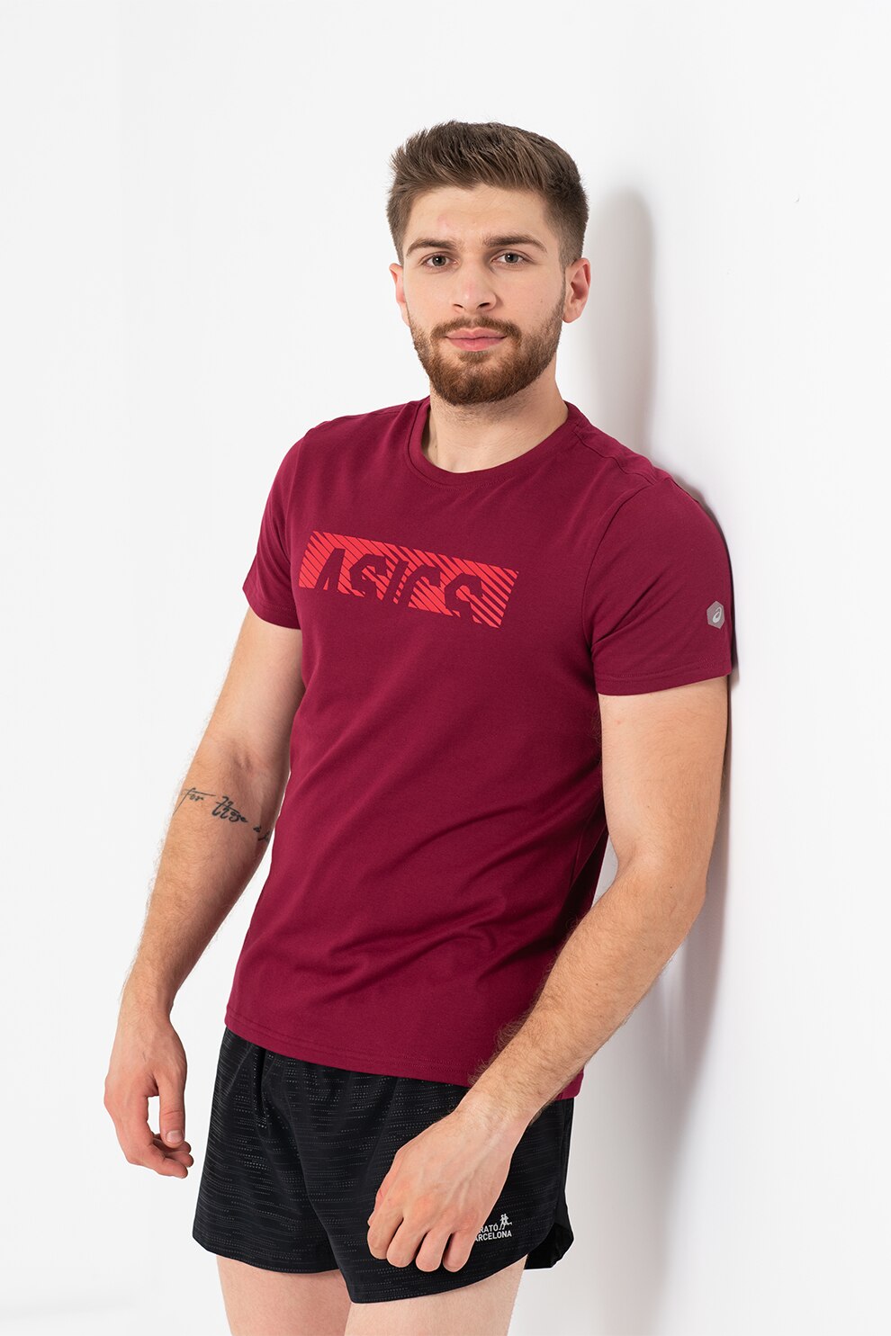 Asics, Tricou cu imprimeu logo pentru antrenament, Rosu inchis