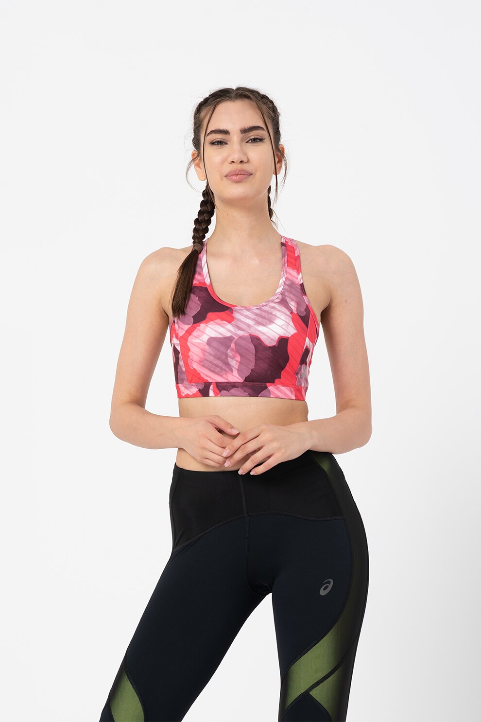 Asics, Bustiera pentru fitness si antrenament GPX, Violet prafuit/roz fucsia/alb prafuit