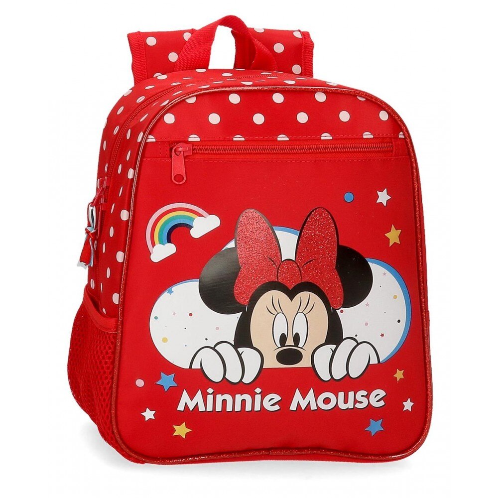 Ghiozdan gradinita adaptabil 28 cm, Minnie Rainbow rosu
