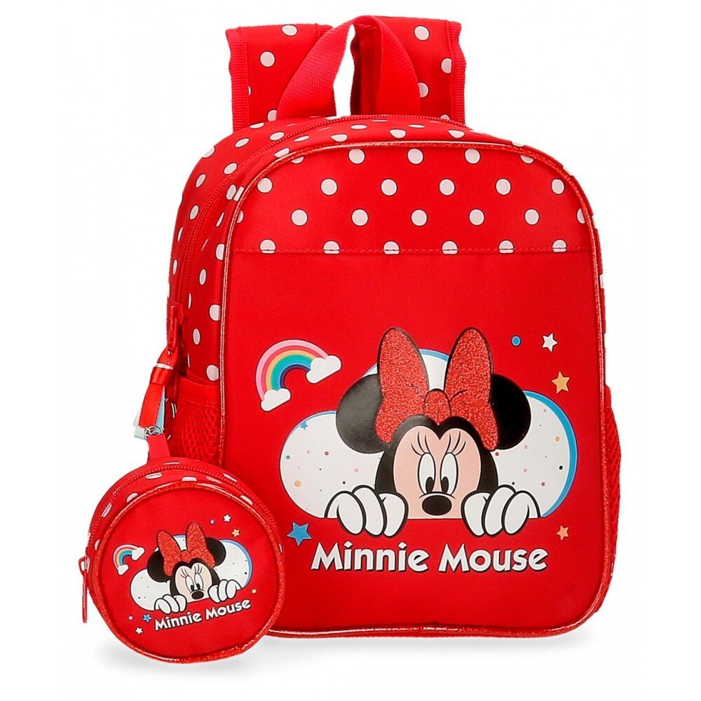 Ghiozdan gradinita 25 cm, Minnie Rainbow rosu