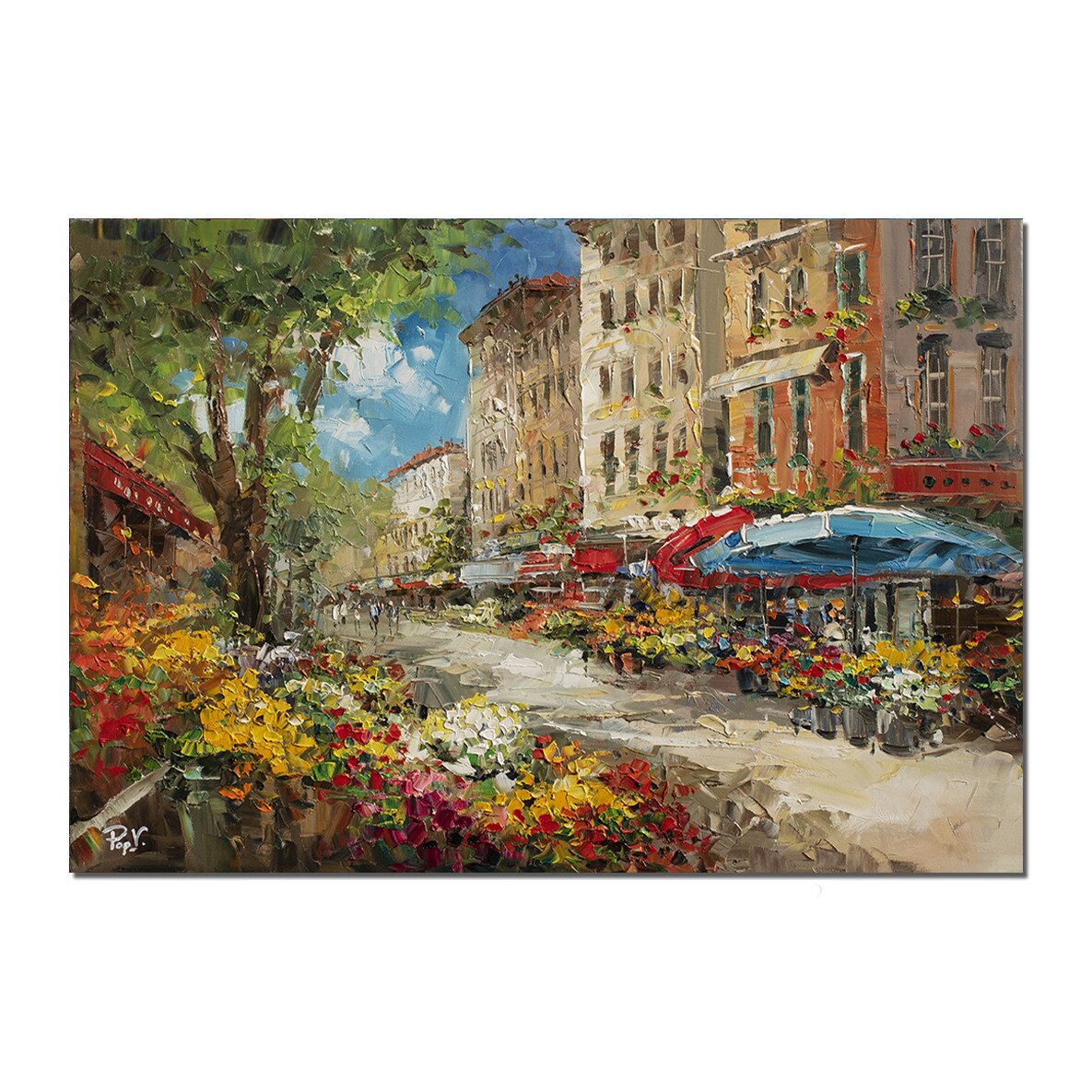 Tablou pictat manual, Artnova - Strada florilor (1) - 100x70cm pictura ulei pe panza in cutit efect 3D