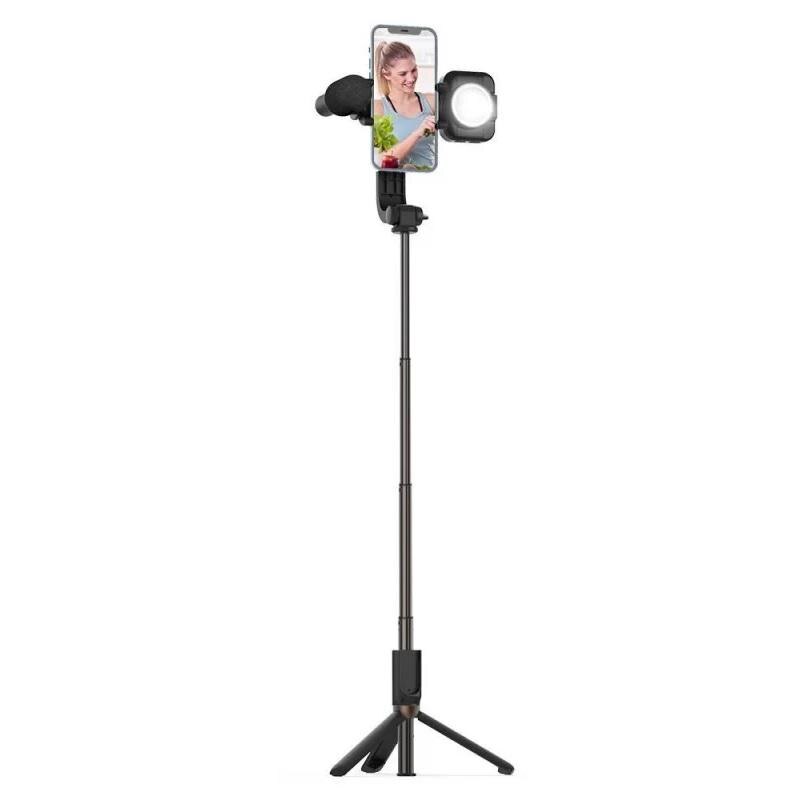 Trepied cu iluminare si microfon BlitzWolf BW-BS15, ajustabil, control telecomanda, Negru