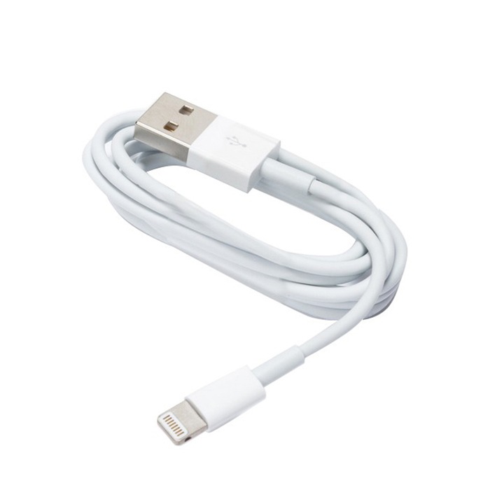 Къс кабел за зареждане и пренос на данни, 50 см, USB - Lightning, Съвместим с iPhone, iPad, 1A, G-Tech, Бял