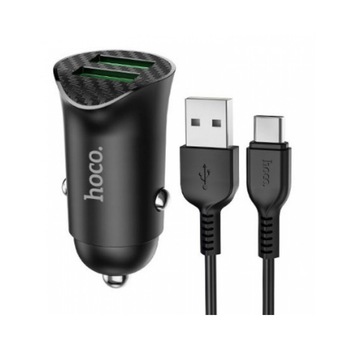 Incarcator Auto Hoco Dual 2 X Usb Qc 3.0 Cu Cablu Date Type-c, 18w, Negru Carbon Z39 Incarcator Auto Hoco Dual 2 X Usb Qc 3.0 Cu Cablu Date Type-c, 18w, Negru Carbon Z39
