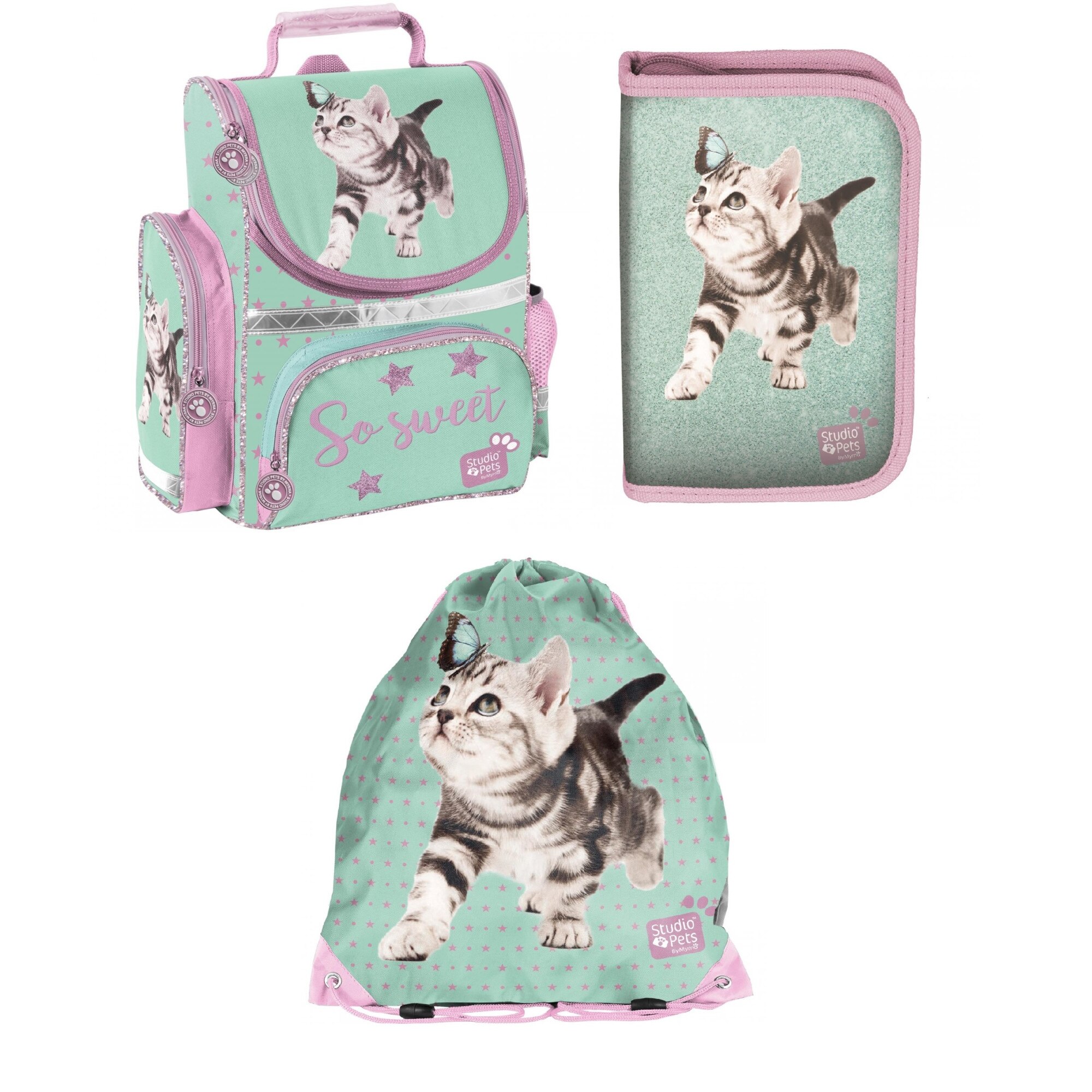 Set ghiozdan scoala studio pets, penar, geanta pliabila incaltaminte, multicolor