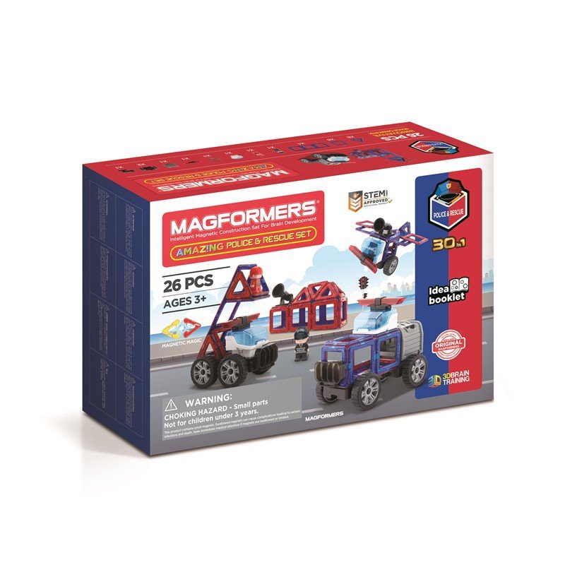 Set magnetic de construit Magformers, Police Rescue, 26 piese