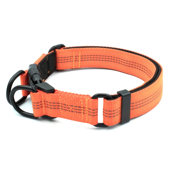 Zgarda de forta cu 2 inele, reglabila 43cm-60cm x 2,5cm latime, Portocaliu, Heavy Duty SK9