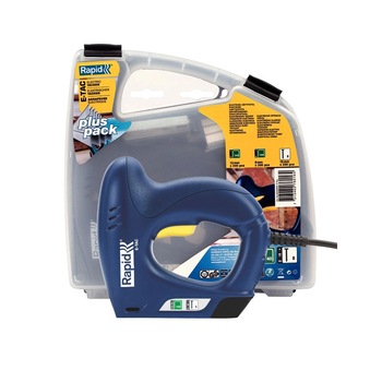 Capsator electric Rapid E-TAC pentru capse si cuie kit cu servieta pentru ambalaje, magazie duala, capse 140/6-14mm, cuie 8/15mm, include capse 140/8 (300 buc),140/12 (300 buc), cuie 8/15 (300 buc) 5000576 Capsator electric Rapid E-TAC pentru capse si cuie kit cu servieta pentru ambalaje, magazie duala, capse 140/6-14mm, cuie 8/15mm, include capse 140/8 (300 buc),140/12 (300 buc), cuie 8/15 (300 buc) 5000576