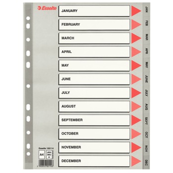 Separatoare Index din Carton Esselte Mylar, A4, Tip Index Ianuarie-Decembrie Separatoare Index din Carton Esselte Mylar, A4, Tip Index Ianuarie-Decembrie