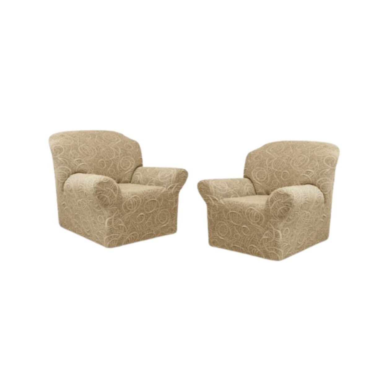 Set Huse Multielastice Jacquard, Pentru 2 Fotolii, Marime Euro, Model 2, Bej Cacao