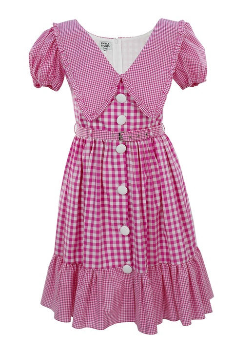 ambar studio, Luna aprókockás midiruha nagy gallérral, Fehér/Rózsaszín