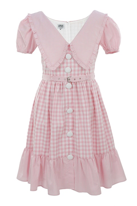 ambar studio, Luna aprókockás midiruha nagy gallérral, Fehér/Halvány rózsaszín