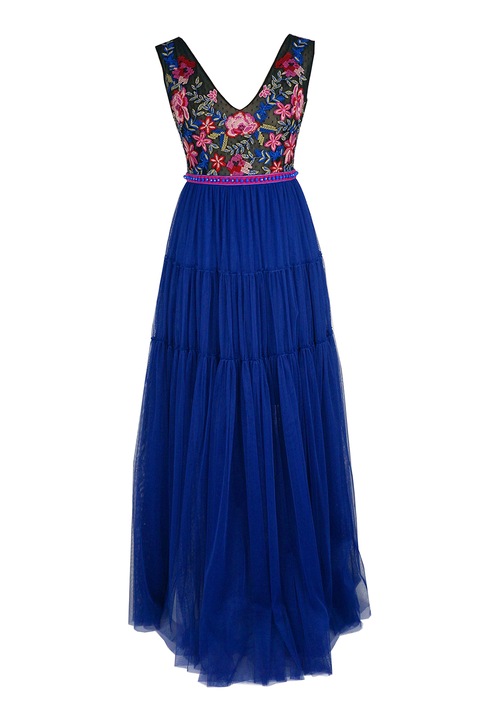 ambar studio, Rétegzett dizájnú maxiruha virágos hímzéssel, Királykék