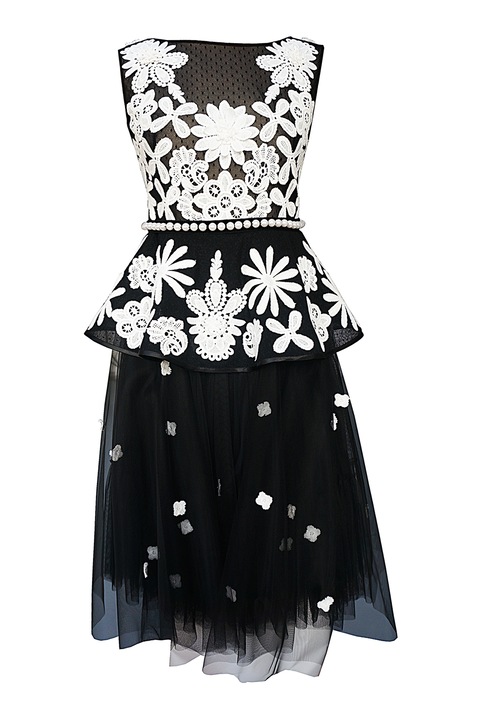 ambar studio, Connie tüllruha hímzett rátétekkel, Fehér/Fekete, S