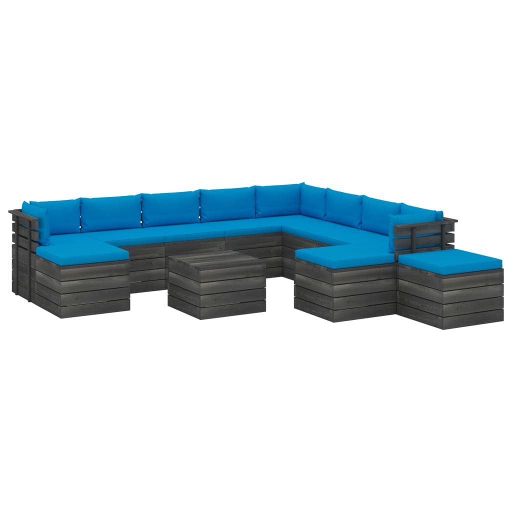 Set mobilier gradina din paleti cu perne, 12 piese, lemn de pin