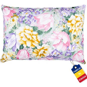 Perna SOMNART, 50x70 cm, umplutura pene 90%, puf 10%, bumbac 100%, model floral multicolor Perna SOMNART, 50x70 cm, umplutura pene 90%, puf 10%, bumbac 100%, model floral multicolor