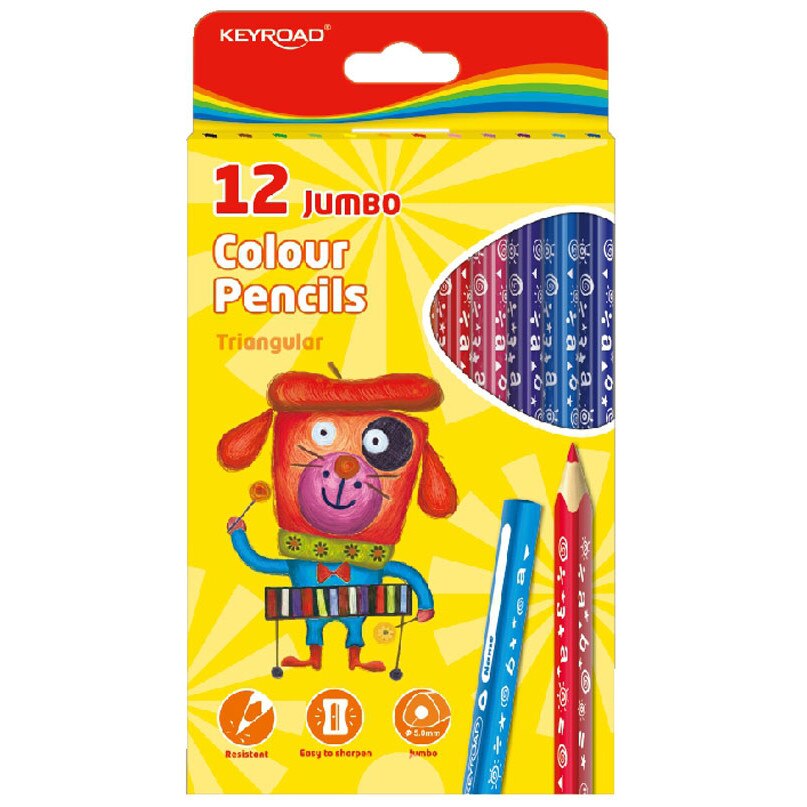 Creioane lungi 12 culori KEYROAD Jumbo, triunghiulare, KR971349