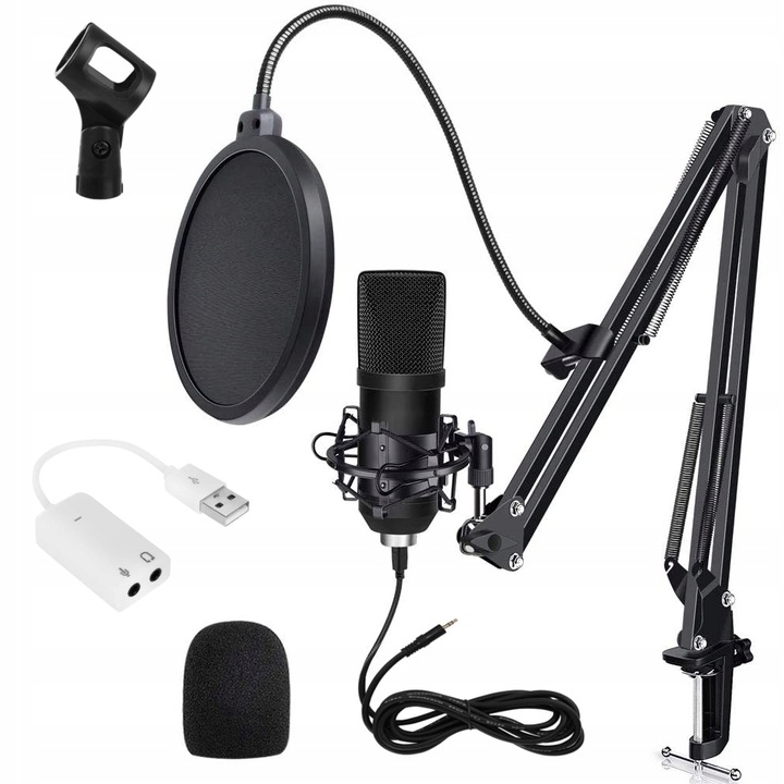 Kit microfon pentru streaming, inregsitrati vocale, Zola®, suport inclus,conectare prin USB