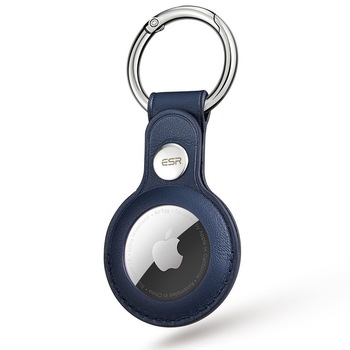 Husa din Piele pentru Apple AirTag, Breloc, High Quality, Albastru Husa din Piele pentru Apple AirTag, Breloc, High Quality, Albastru