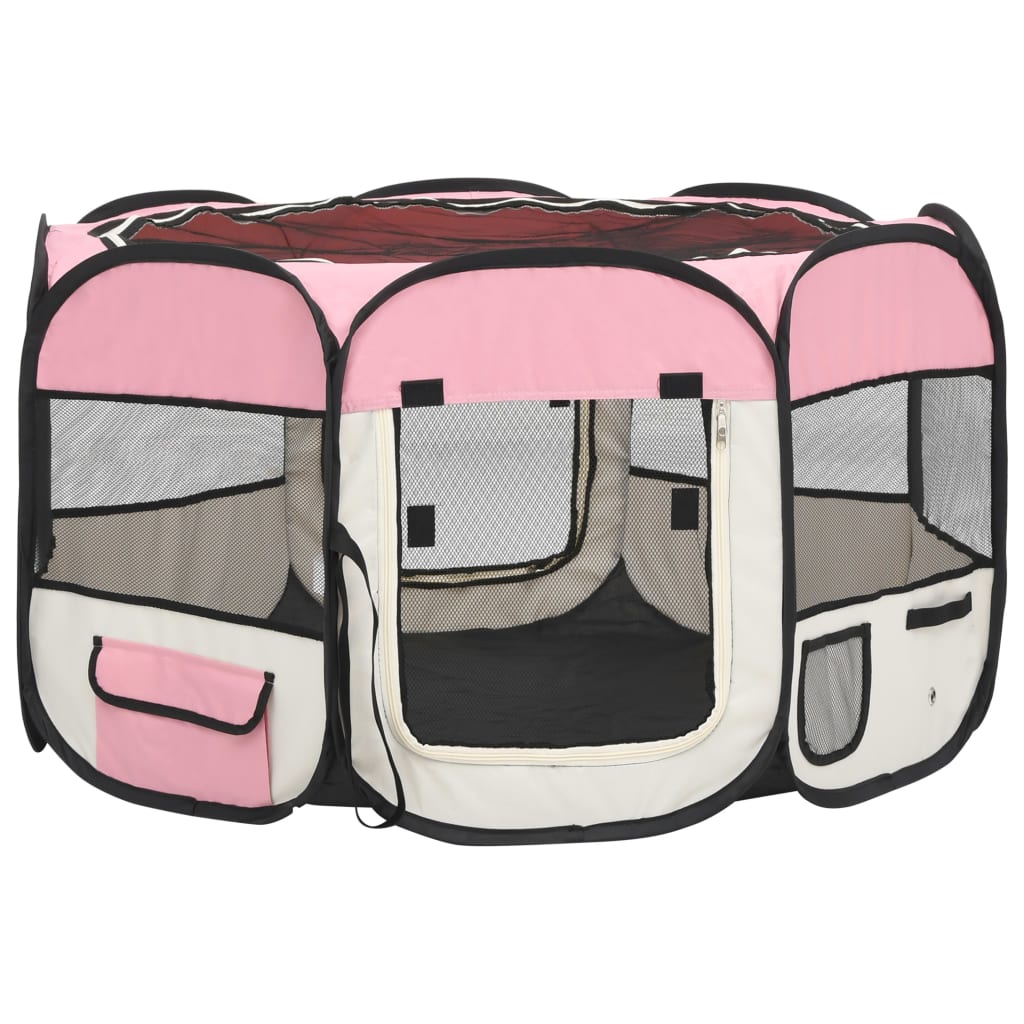 Tarc joaca pliabil caini cu sac de transport roz 110x110x58 cm 171010