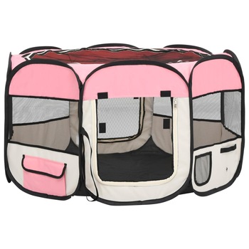 Tarc joaca pliabil caini cu sac de transport roz 110x110x58 cm 171010 Tarc joaca pliabil caini cu sac de transport roz 110x110x58 cm 171010