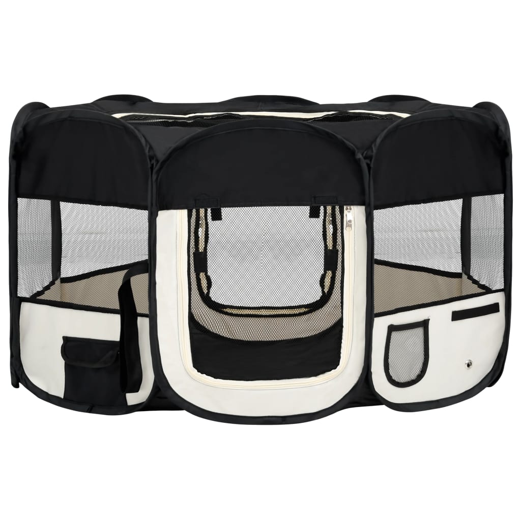 Tarc de caini pliabil cu sac de transport, negru, 145x145x61 cm 171008