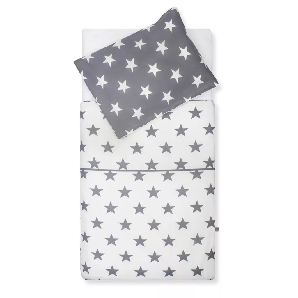 Set lenjerie pat Jollein Little star, husa pilota si fata de perna 120x150cm, gri