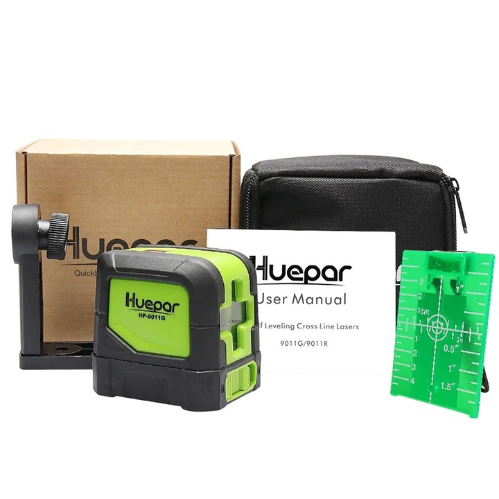 Nivela laser Huepar, 9011G, Raza de lucru 20 m, IP54, Verde/Negru