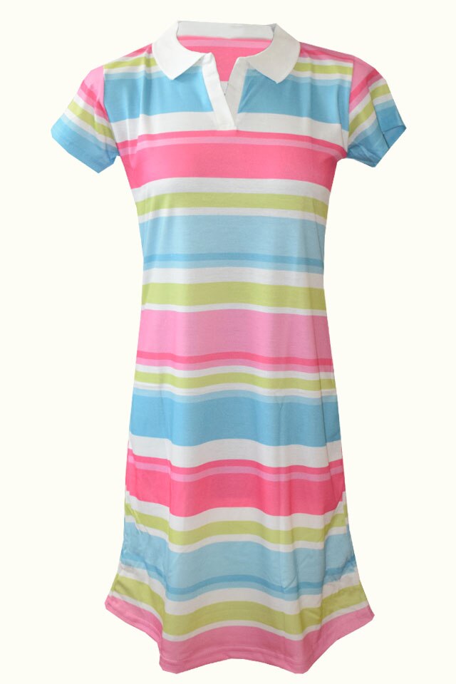Rochie din bumbac Serena, imprimeu dungi, Albastru/Verde