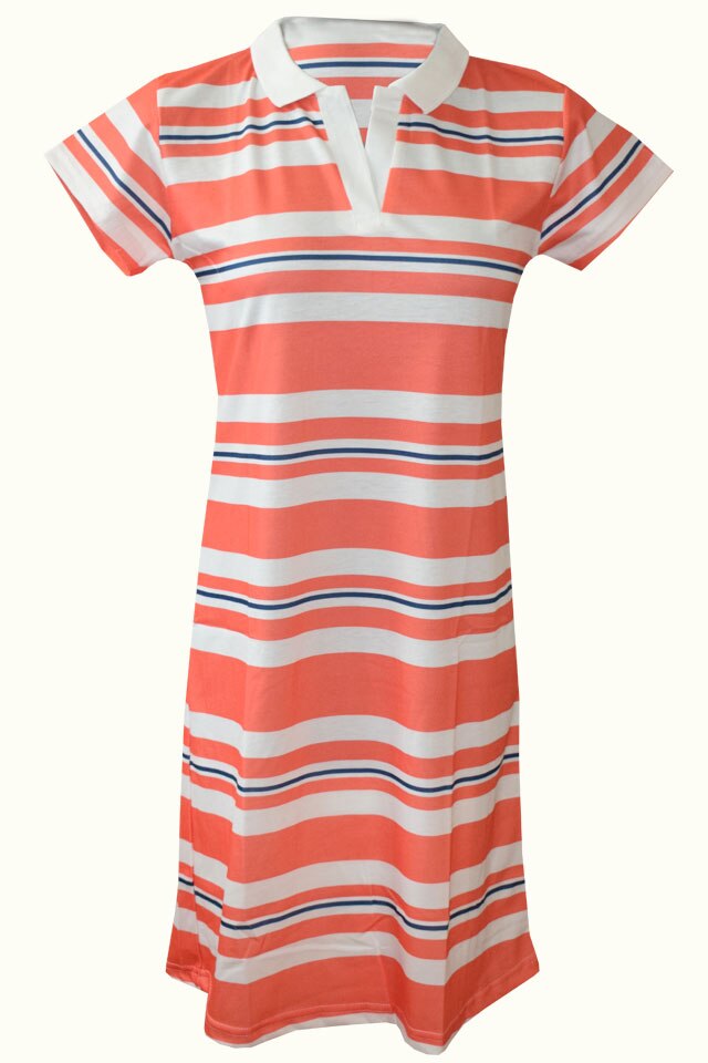 Rochie din bumbac Serena, imprimeu dungi, Alb/Roz