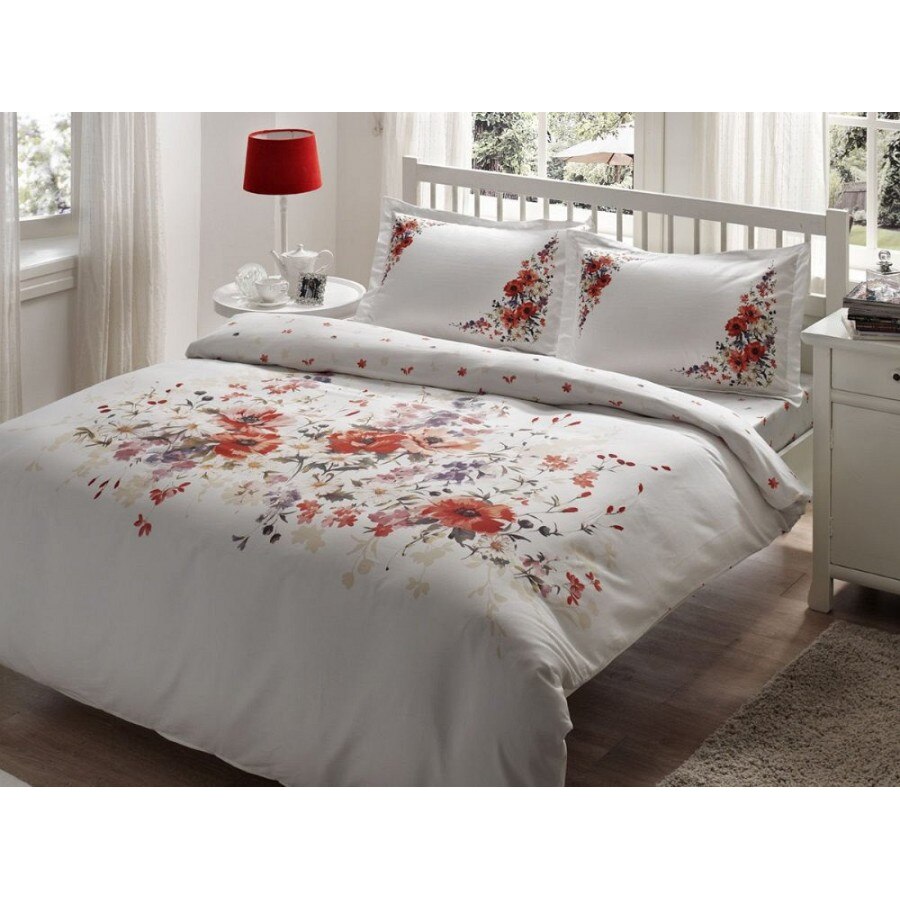 Lenjerie de pat bumbac 100% satinat, cu 2 cearceafuri pilota, 240 x 260 cm, 7 piese, TAC, Camila