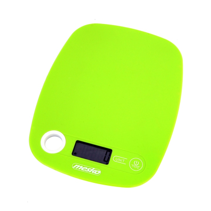 Екстра-плоска дигитална кухненска везна Mesko, 1гр - 5 кг, LCD, Измерване на течности, Зелена