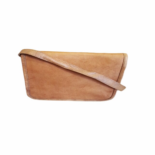 Geanta cu bareta ajustabila, inchidere cu capse, Sadhana, Piele naturala, culoare camel