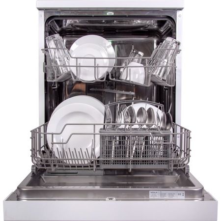 Masina de spalat vase Tesla WD661M, 12 seturi, 7 programe, Clasa E, Pornire intarziata, Incarcare la jumate, 60 cm, Alb