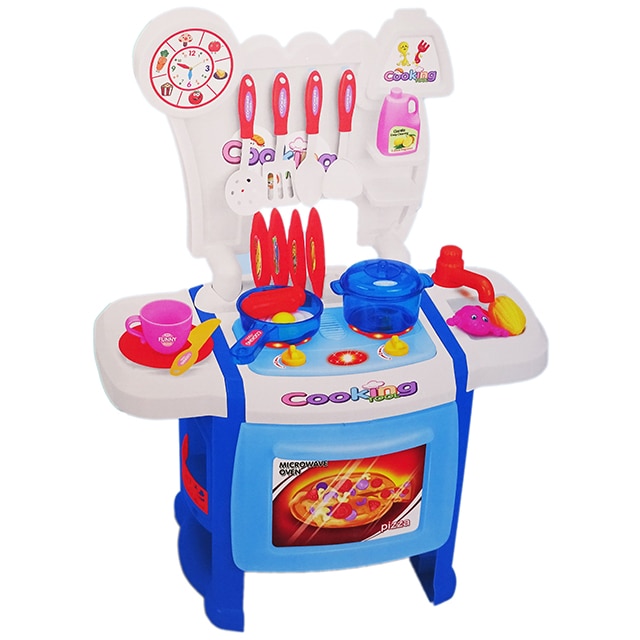 Bucatarie multifunctionala pentru Copii cu Lumini si Sunete, Ustensile Incluse, Albastru, Salamandra Kids