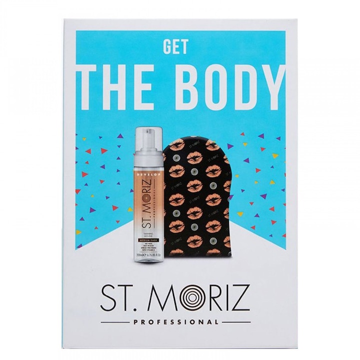 Комплект Пяна за автобронзиране St Moriz Professional Get the Body Medium Dark, 200 мл и апликатор за ръкавици