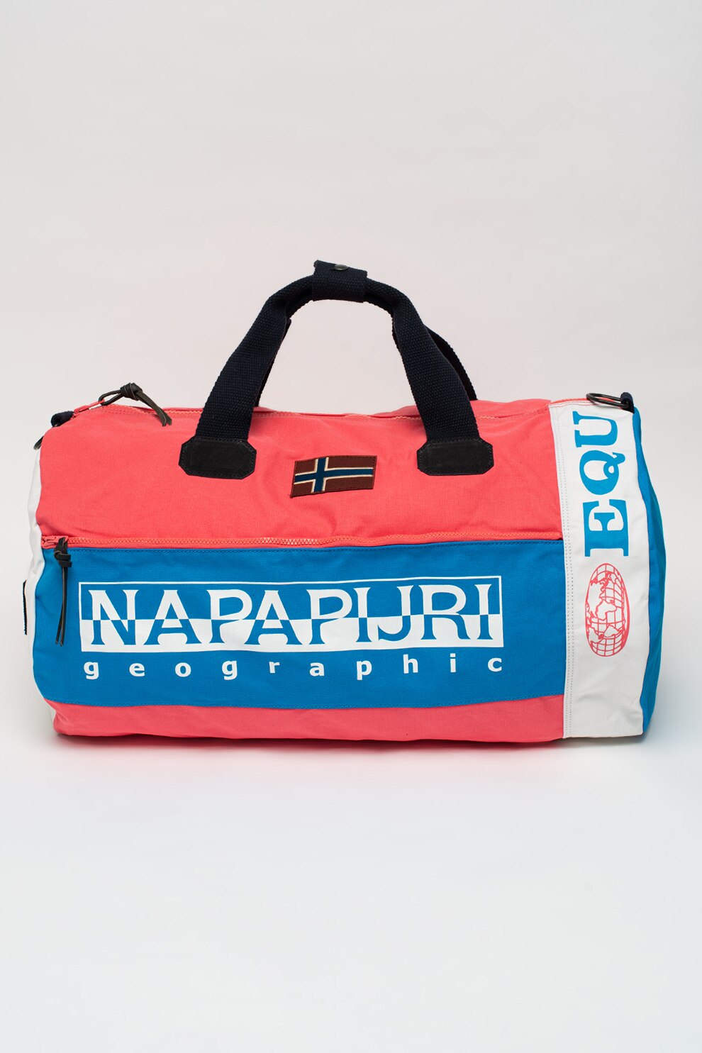 Napapijri, Geanta duffle cu imprimeu logo Hering, Roz/Albastru/Alb