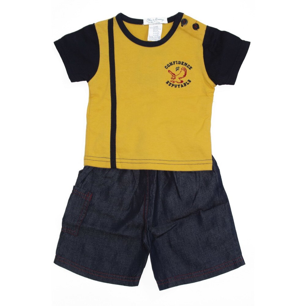 Compleu baieti, OHM & Emmy, 15673, 3/6 luni, galben/bleumarin