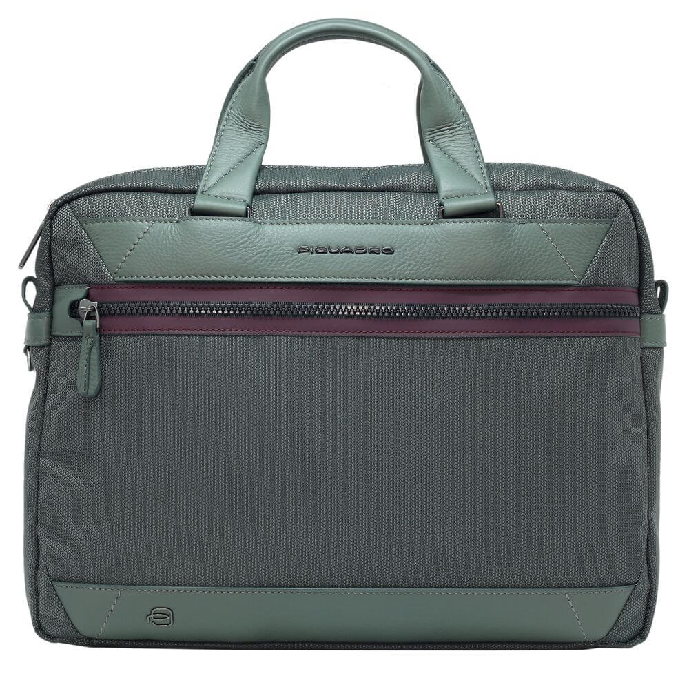Servieta cu doua manere Piquadro, port laptop 15,6'' si iPad®Air/Pro 11'', din tesut si piele, CA5527W109/VE, verde
