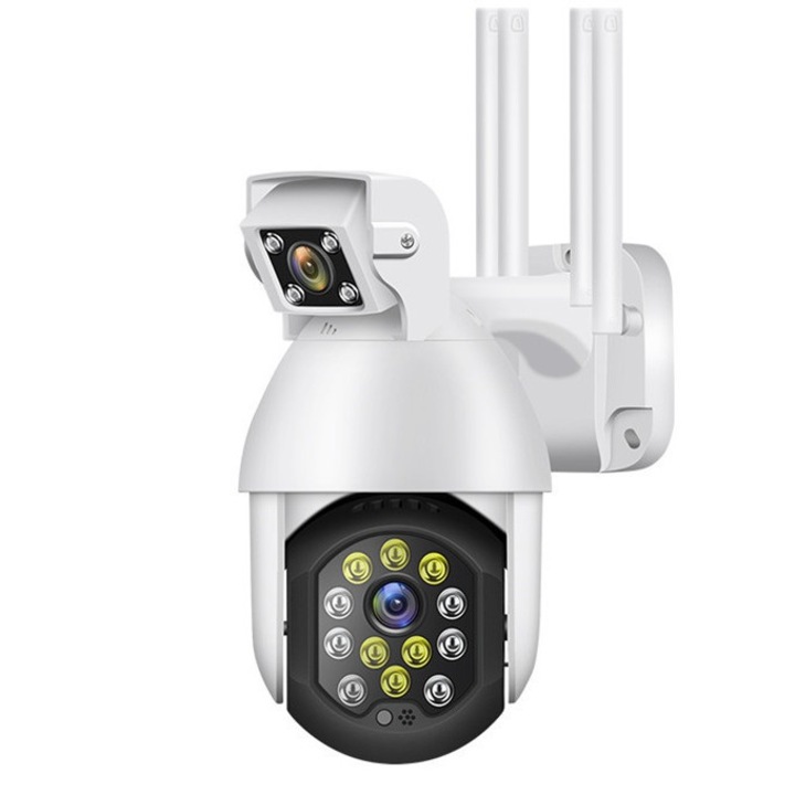 BabyToy X2 IP megfigyelő kamera, 5 MP, forgatható, kültéri / beltéri, kép a képben, Ultra HD 4K, telefon / PC kapcsolat, 4 antenna, éjjellátó szín- és fényaktiválás, kártya / Cloud tárolás, vízállóság, 2560 × 1920, mozgásérzékelő, fehér