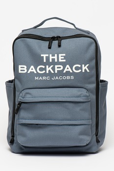 Marc Jacobs, Rucsac cu imprimeu text si buzunare frontale, Albastru prafuit/Alb Marc Jacobs, Rucsac cu imprimeu text si buzunare frontale, Albastru prafuit/Alb