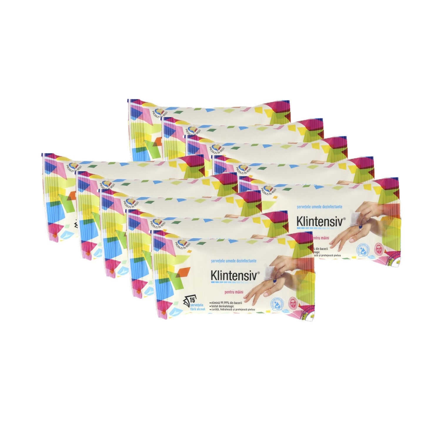 Set 10 x Servetelele umede 15 buc., dezinfectante pentru maini, Klintensiv