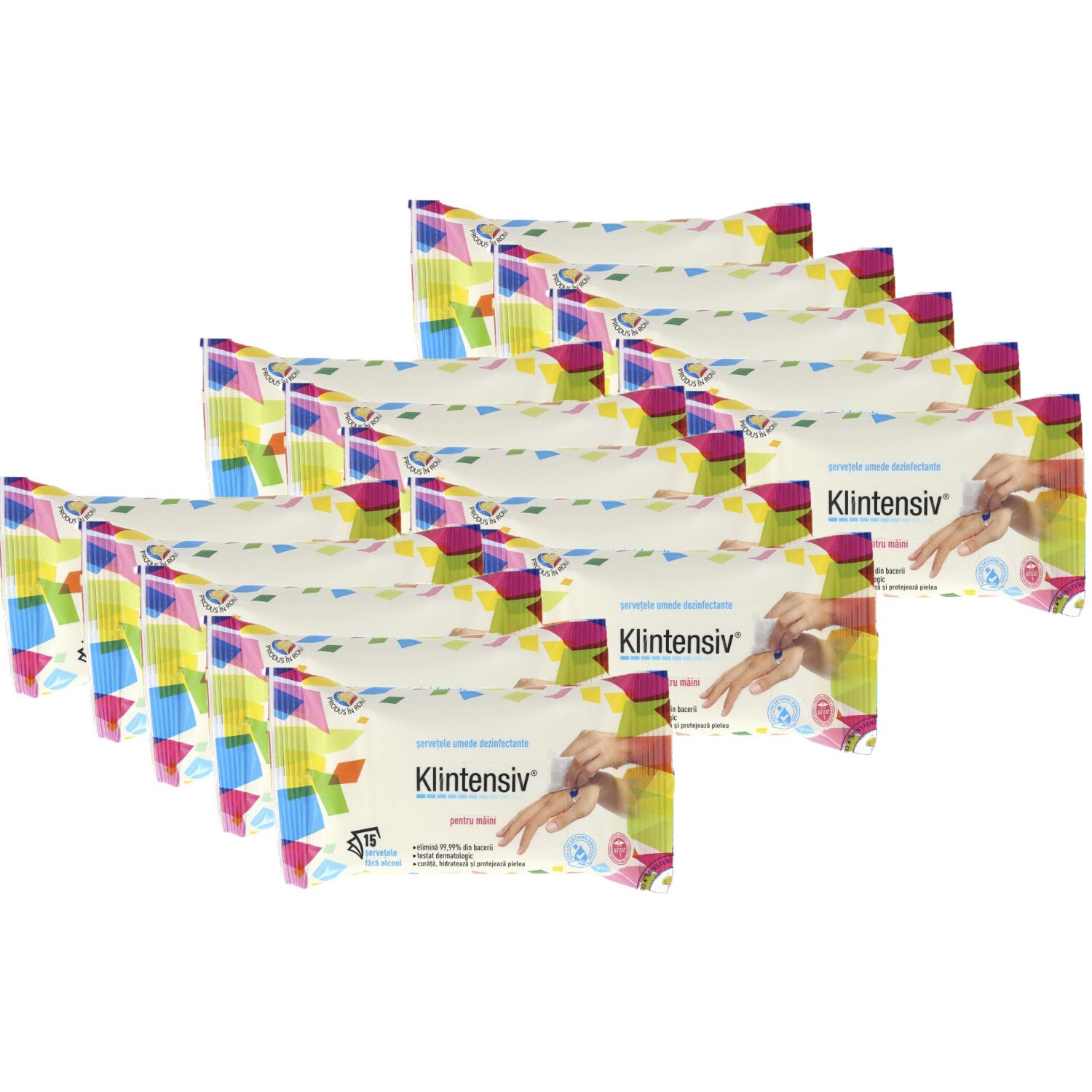 Set 15 x Servetelele umede 15 buc., dezinfectante pentru maini, Klintensiv