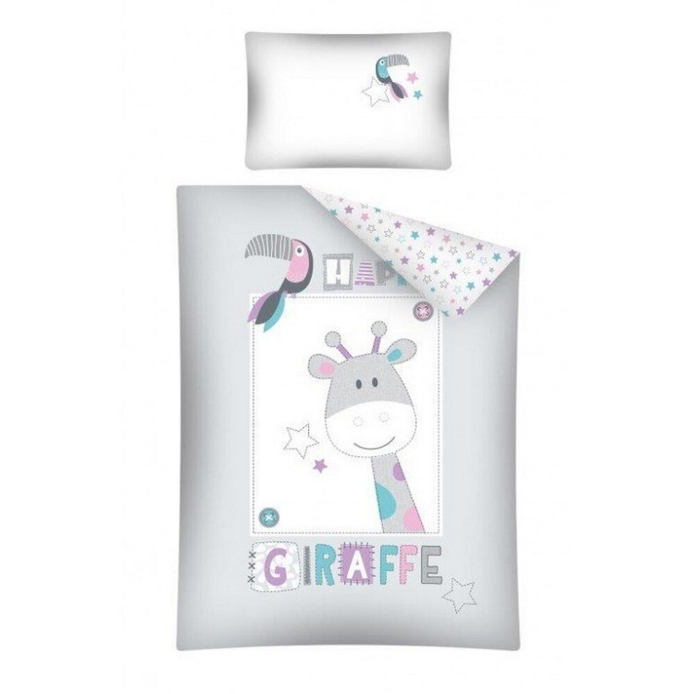 Asternut de pat pentru copii Detexpol, Girafa, Bumbac, Alb, 100x135cm