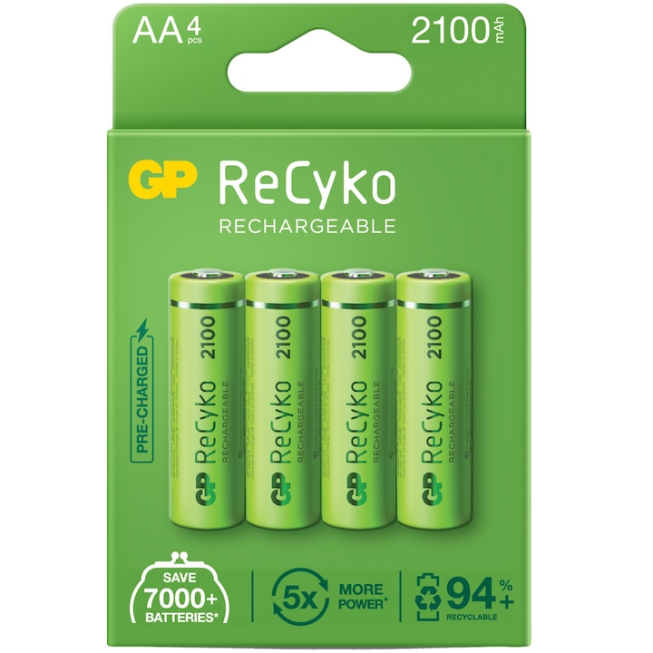 GP ReCyko AA 2100 mAh újratölthető akkumulátorok, 4 db