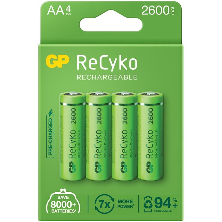 GP ReCyko AA 2600 mAh újratölthető akkumulátorok, 4 db